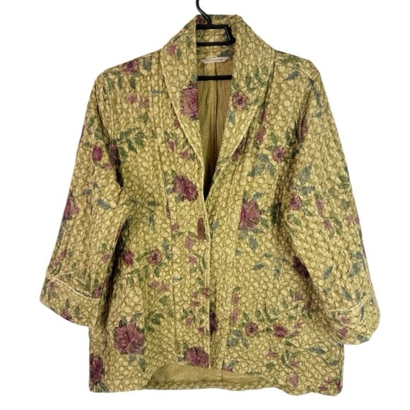 Soft Surroundings Women's Plus 2X Embroidered Single Toggle Jacket Gold Floral - Picture 1 of 14